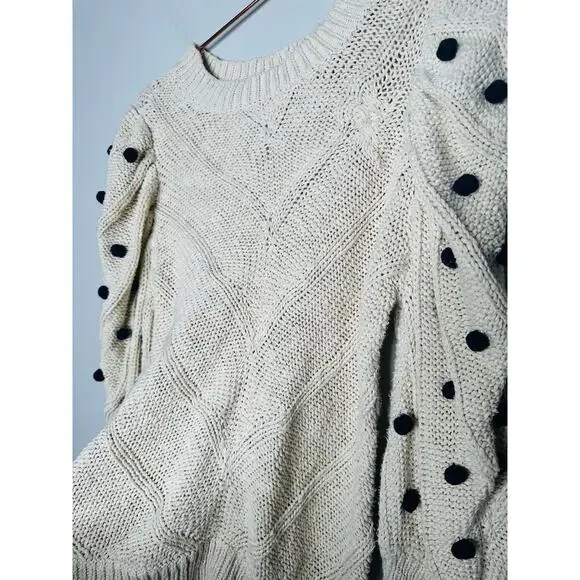 MARIE OLIVER Bridget Knit Bauble Detail Gathered Sleeves 100% Cotton Sweater S - Picture 14 of 14